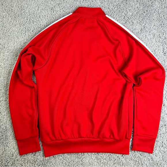 Adidas Jacket Mens Medium Red with 3 Stripes Pockets Varsity Classic Streetwear - Picture 4 of 4